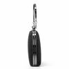 Black keychain with a metallic ring on a white background